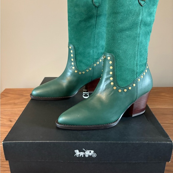 Coach Green Studded Heeled Boots - Picture 1 of 1